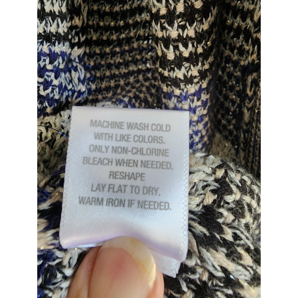Westport Woman 1X Open Front Striped Knit Cardigan Blue Beige Long Sweater - Picture 6 of 7